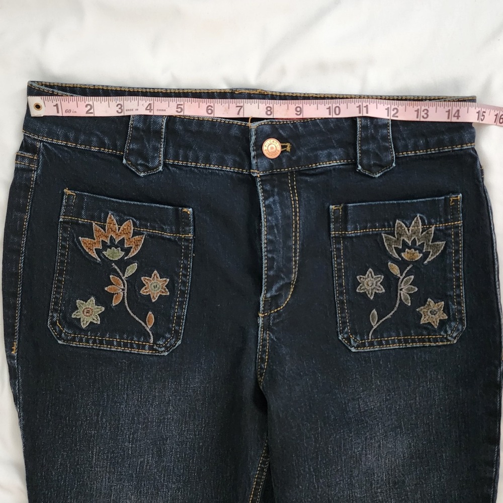 Pilcro Jeans Sz 28 Dark Wash Bootcut Floral Embroidered Pockets Denim - Picture 6 of 7